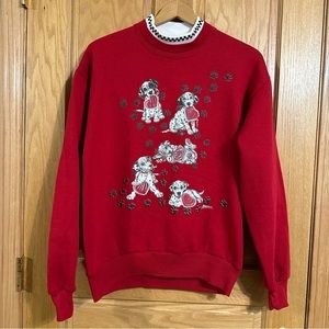 Vintage Jerzees red sweatshirt with Dalmatian and hearts graphic by Morning Sun